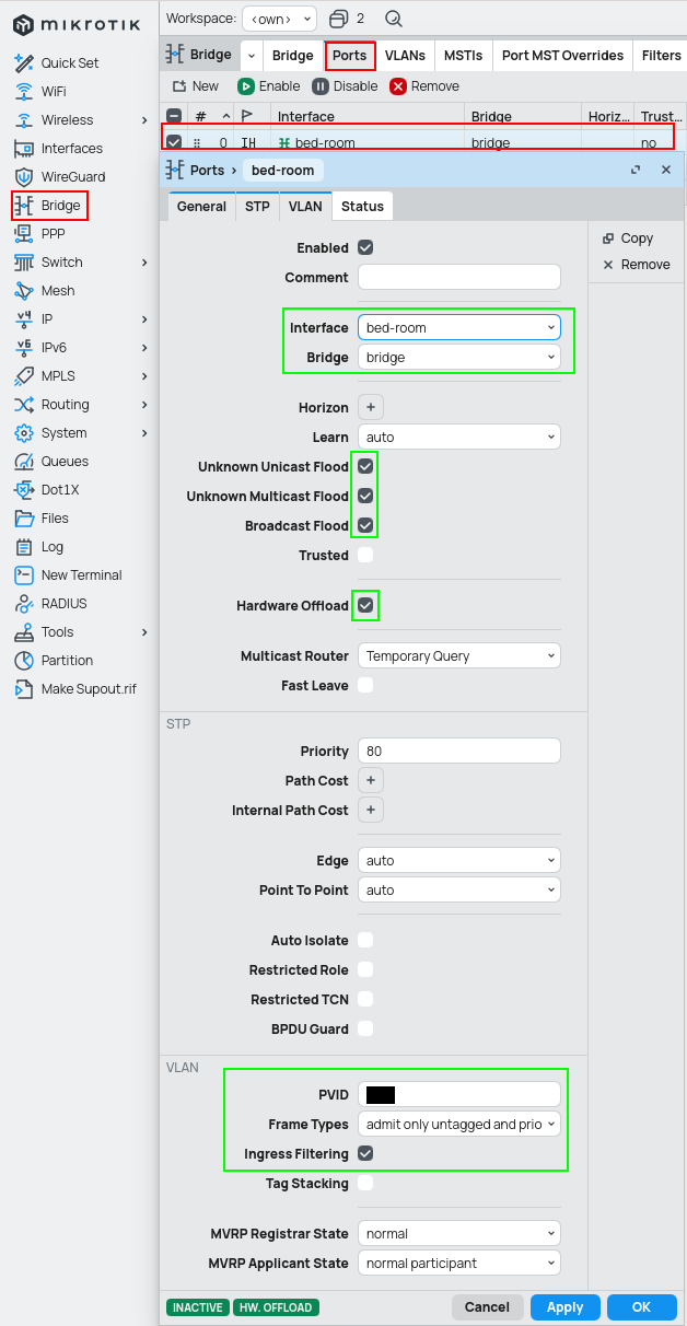 Access port interface configuration.