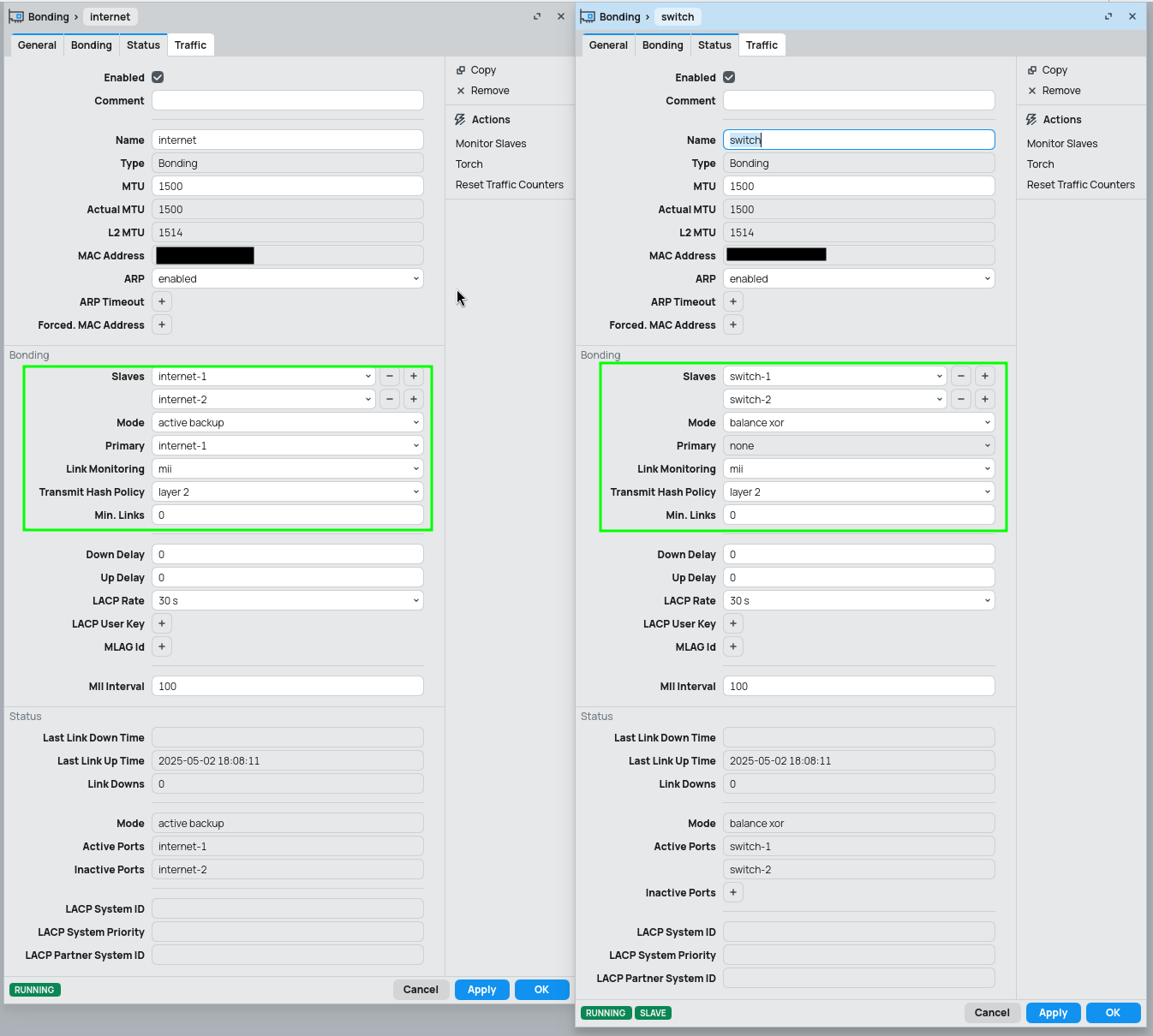 Bonding configuration with dummy switch / router and with managed / more intelligent device.