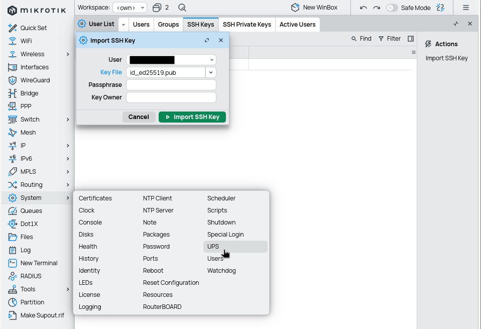 User importing certificate using winbox gui to mikrotik.