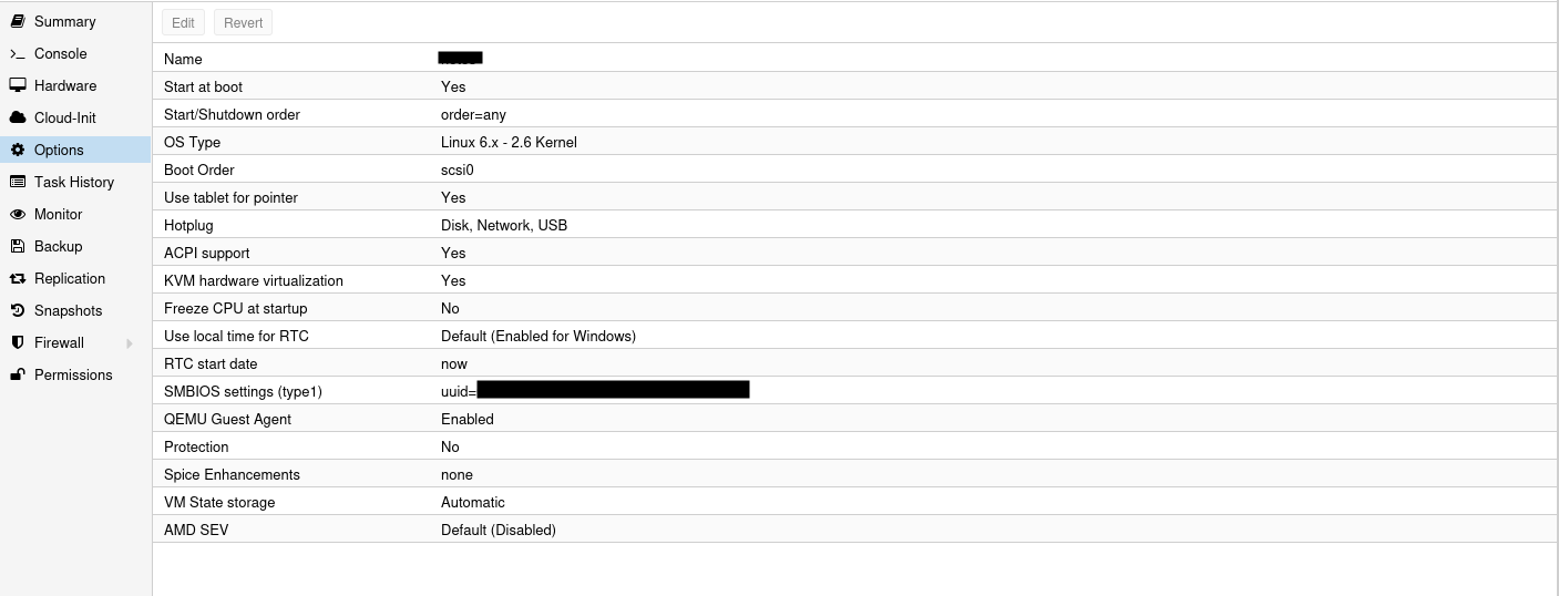 Options set on my linux machines, almost all in default except those ones listed above.