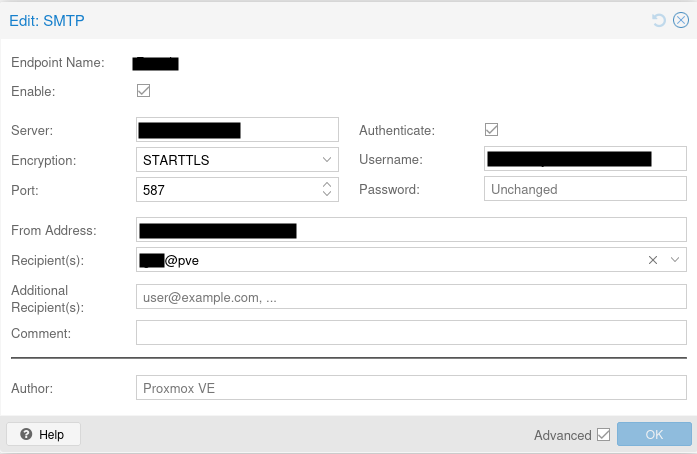 SMTP settings themselves.