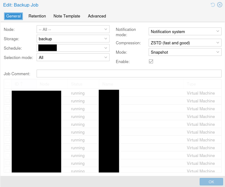 Backup settings for my datacenter